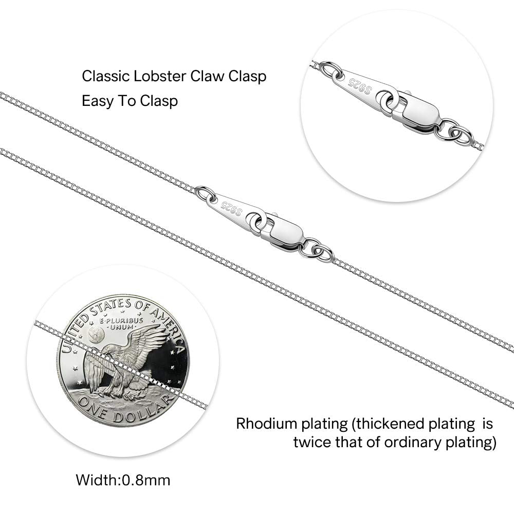 CIELTEAR 925 Sterling Silver Chain Necklace for Women 0.8mm Box Chain, Italian Necklace Chain, Super Strong & Thin & Long 30 Inc