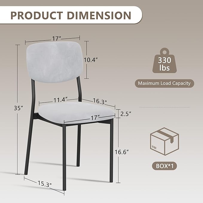 Einhomn Upholstered Dining Chairs Set of 4, Stackable Modern Dining Room Chairs, Kitchen Chairs w/Soft Velvet Backrest & Sturdy Metal Legs for Restaurant, Living Room, Light Grey