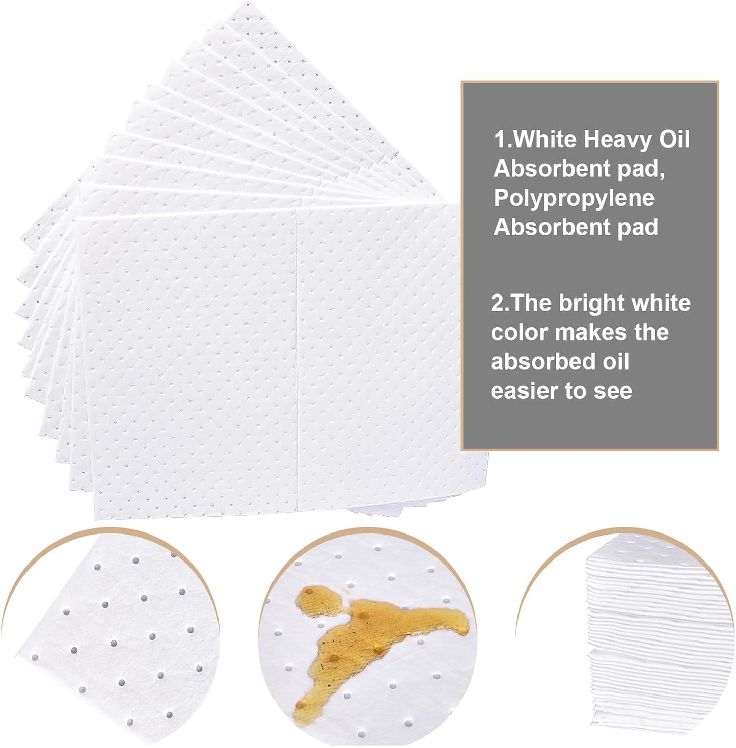 PONO 200 Pcs Oil Absorbent Pads, White Heavy Weight Oil-Only Absorbent Pad,Used for Oil Spill Cleaning in Garage Workshop, Reusable, Washable, Durable(15x20 in)