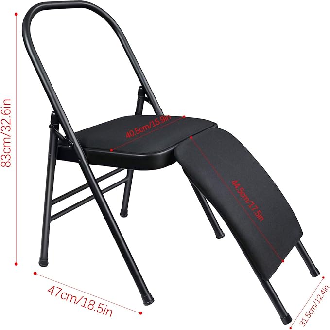INNOLIFE Yoga Auxiliary Chair with Lumbar Back Support Foldable Balance Training with Purple Yoga Resistance Band