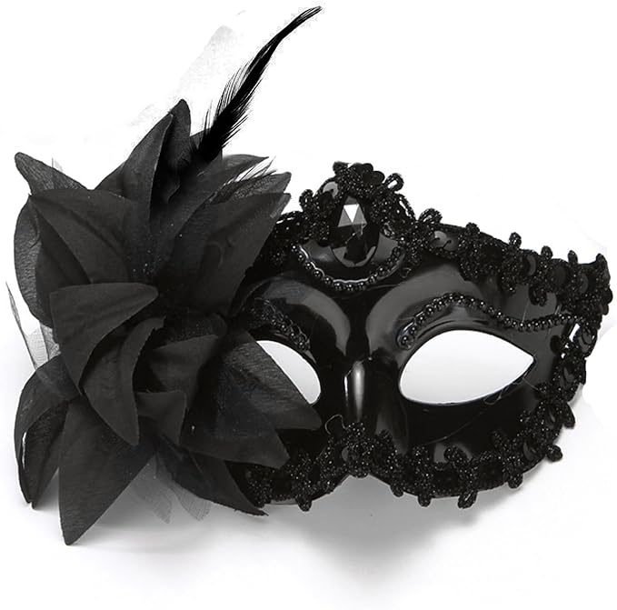 Masquerade Mask for Women Venetian Halloween Carnival Masks for Party Prom Ball (Black)