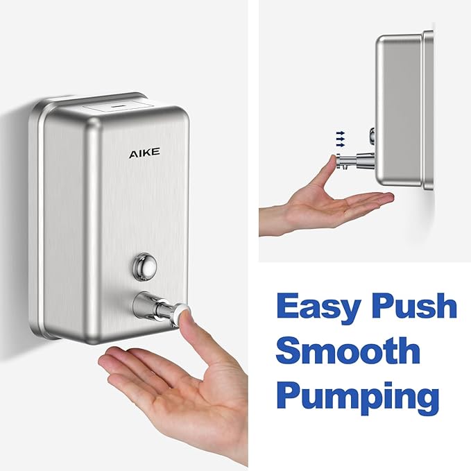 AIKE 37oz Surface Mount Stainless Steel Soap Dispenser for Commercial,Brushed Stianless Steel Finish Model AK1003
