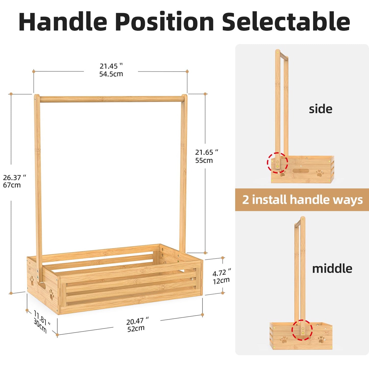 BAMBOOHOMIE Baby Clothing Rack for Toddler, Pets Clothes Rack with Storage Box & Adjustable Hanging Rod for Dogs/Cats, Baby Shower Clothes Closet Rack with Handle for Nursery Room, Natural Bamboo