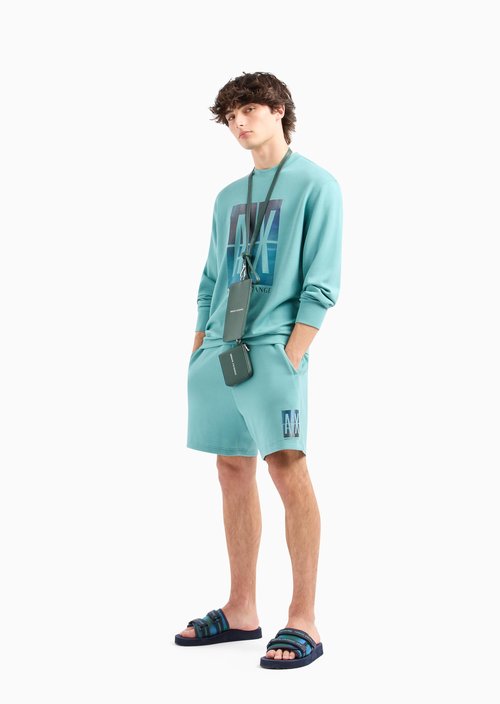 Armani Exchange A｜X Men's Abstract Print Logo Pullover Crewneck Sweatshirt, Bristol Blue