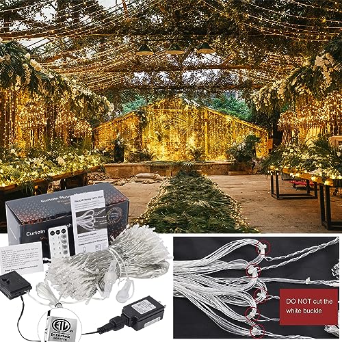 WATERGLIDE 300 LED Curtain Lights, Remote Control Christmas Decorative Hanging String Lights, 8 Lighting Modes, Plug in fo...