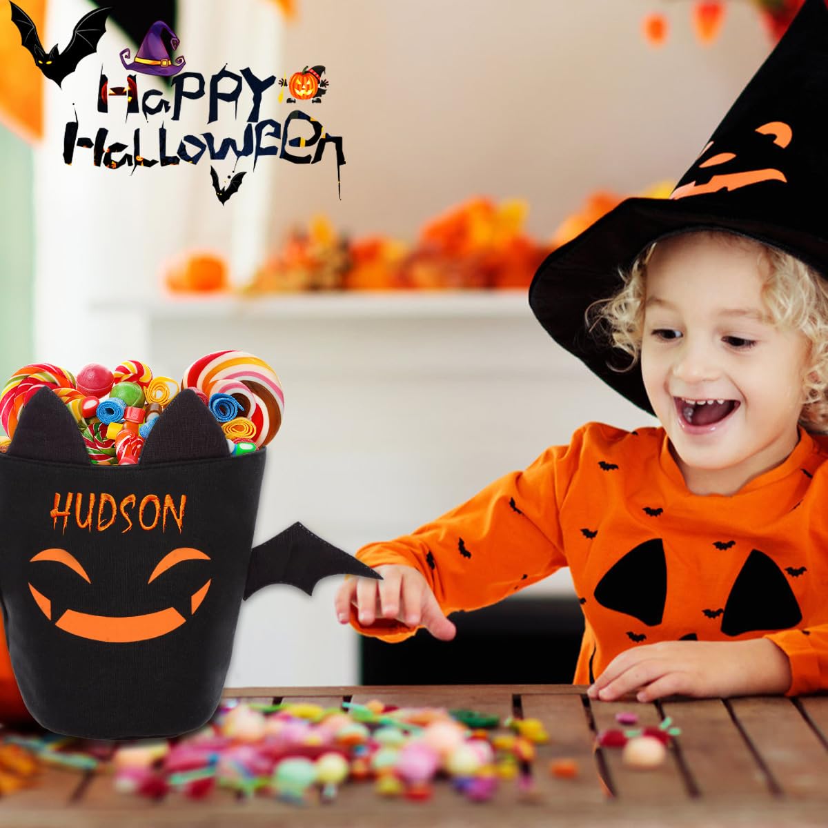 guccde Personalized Halloween Trick or Treat Bags for Kids, Custom Name Halloween Candy Bags (Bag-Canvas)