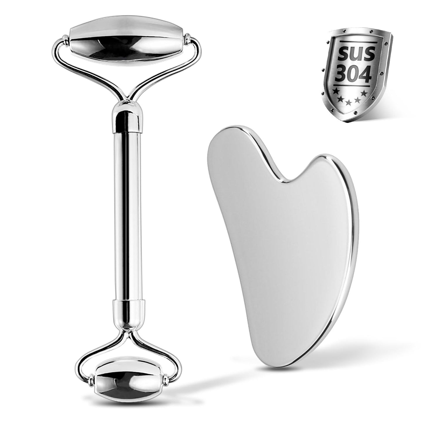 CUTELIILI Stainless Steel Facial Roller & Gua Sha - Metallic Gua Sha, Gua Sha Facial Tools 304 Stainless Steel, Face Body Treatm
