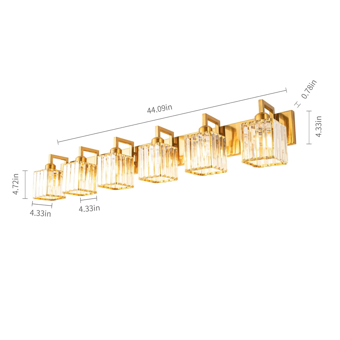 FDPBY Modern Crystal Bathroom Vanity Light - 6-Lights Gold Brushed Brass Finish Wall Lamp
