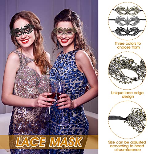 WLLHYF 3 Pcs Adult Masquerade Mask Mysterious Fun Lace Masks for Couples Women Man Lace Headpiece Disguise for Costumes