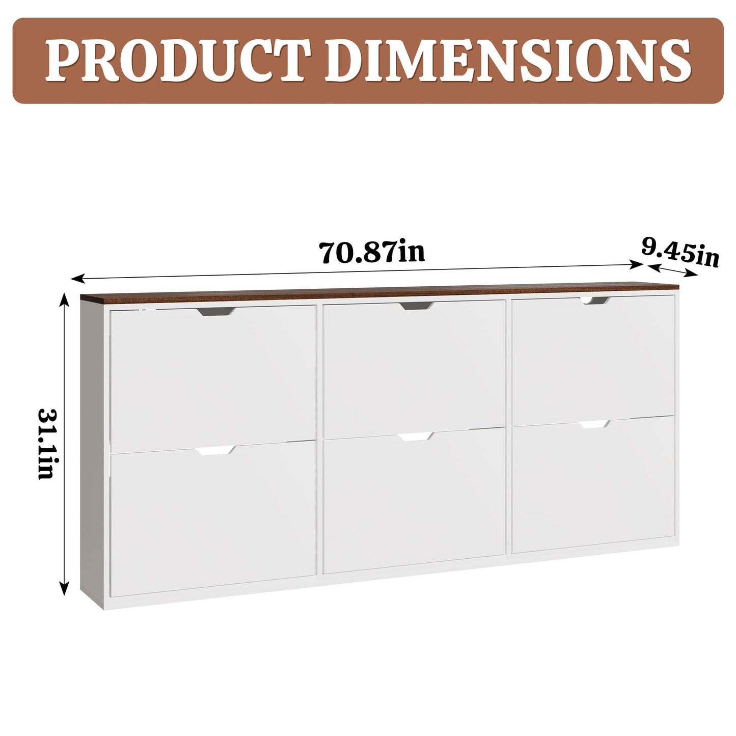 Bobve Entryway Shoe Cabinet with 6 Flap Drawers,70.87" Large Shoe Storage Cabinet,Handleless White Thin Shoe Organizer with Adjustable Shelves Wall-mountable Suitable for Bedroom, Garage, Hallway