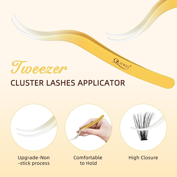 QUEWEL Self Adhesive Eyelashes Natural Look, No Glue Needed Lash Clusters with Eyelash Clusters Tweezer, 80 Pcs Reusable Lashes Self Adhesive for Beginners, DIY Lash Extensions for Home Use(ZN-04)