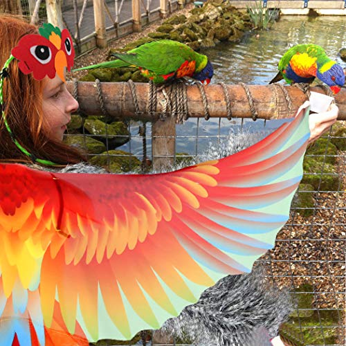 IROLEHOME Bird-Costume-Parrot-Wings for Kids with Bird Headbands, Boys Girls Eagle Dress-up Cape Christmas Gifts Party Favors