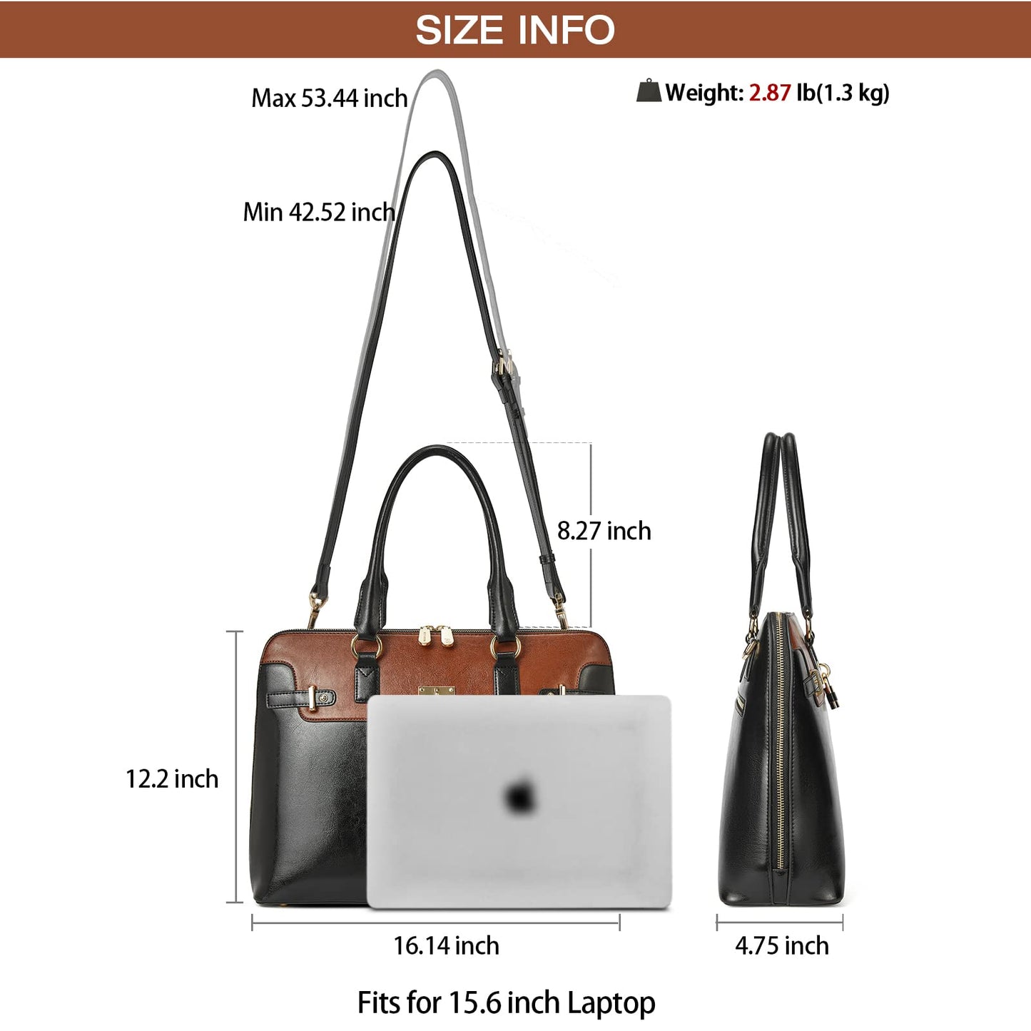 BOSTANTEN Laptop Briefcase for Women 15.6 inch Computer Bag Large Capcity Stylish Leather Handbag Business Work Purse