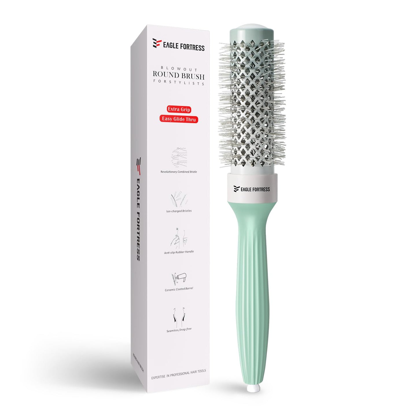 EAGLE FORTRESS Agnoil Round Hair Brush with Argan Oil + Ion + Ceramic for Blow Drying, Innovative Bristle Combination Round Brus