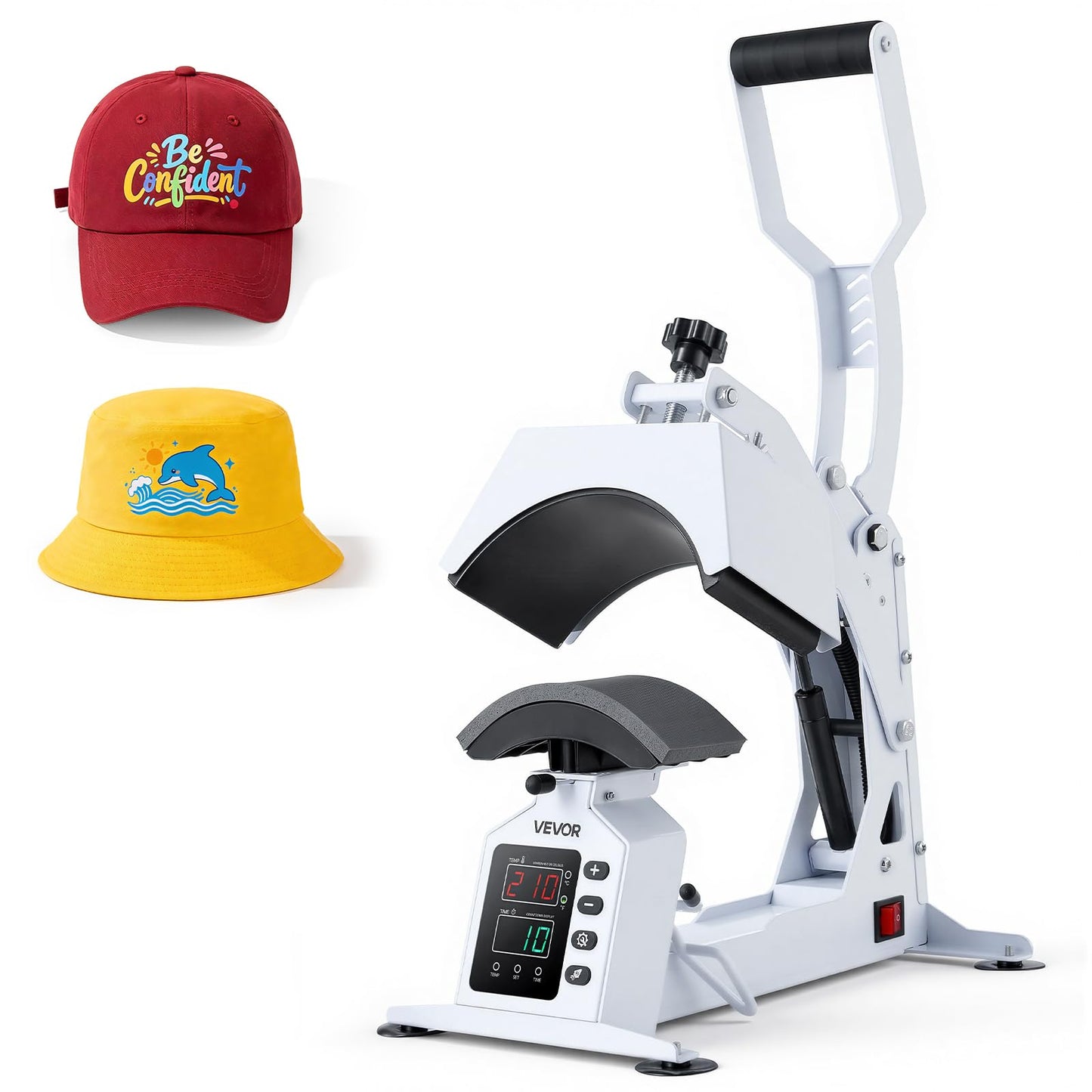 VEVOR Hat Heat Press Machine, 8.5 x 4 in Large Heating Plate, with Caps Stretcher, Precise Temperature & Time Control, Heat Press for Hats and Caps, for HTV Iron On and Sublimation Projects, White