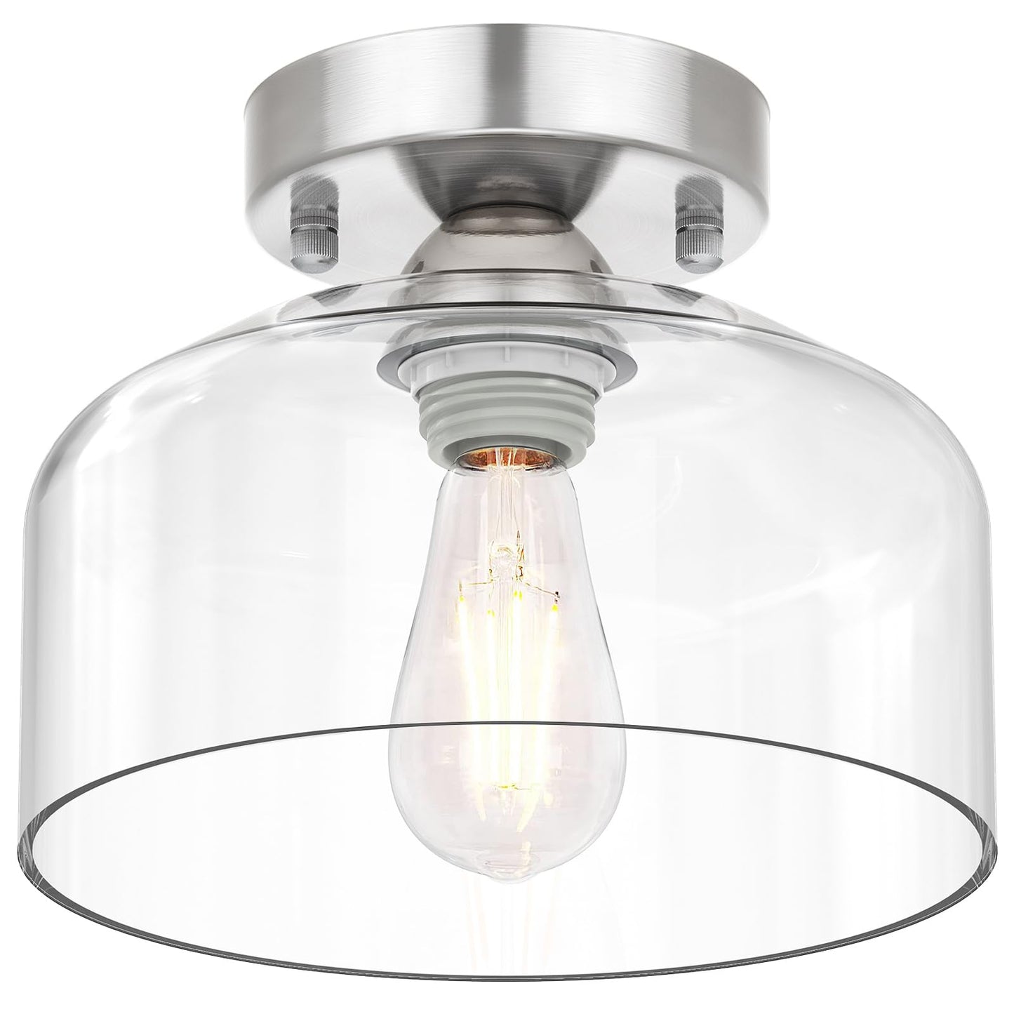 LACCEN Semi Flush Mount Ceiling Light Silver, Clear Glass Pendant Lamp Shade, Modern Farmhouse Light Fixture for Hallway Corridor Kitchen Entryway Bedroom, Bulb Not Included