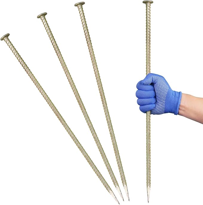 JPOIP 23-Inch Long Rebar Stakes - 1/2 Inch Diameter Heavy Duty Galvanized Steel Ground Asphalt Anchors for Speed Bump, Wheel Stop, Tent and More (4)