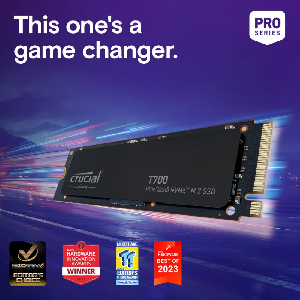 Crucial T700 1Tb Gen5 Nvme M.2 Ssd - Up To 11,700 Mb/S - Directstorage Enabled - Ct1000T700Ssd3 - Gaming, Photography, Video Edi