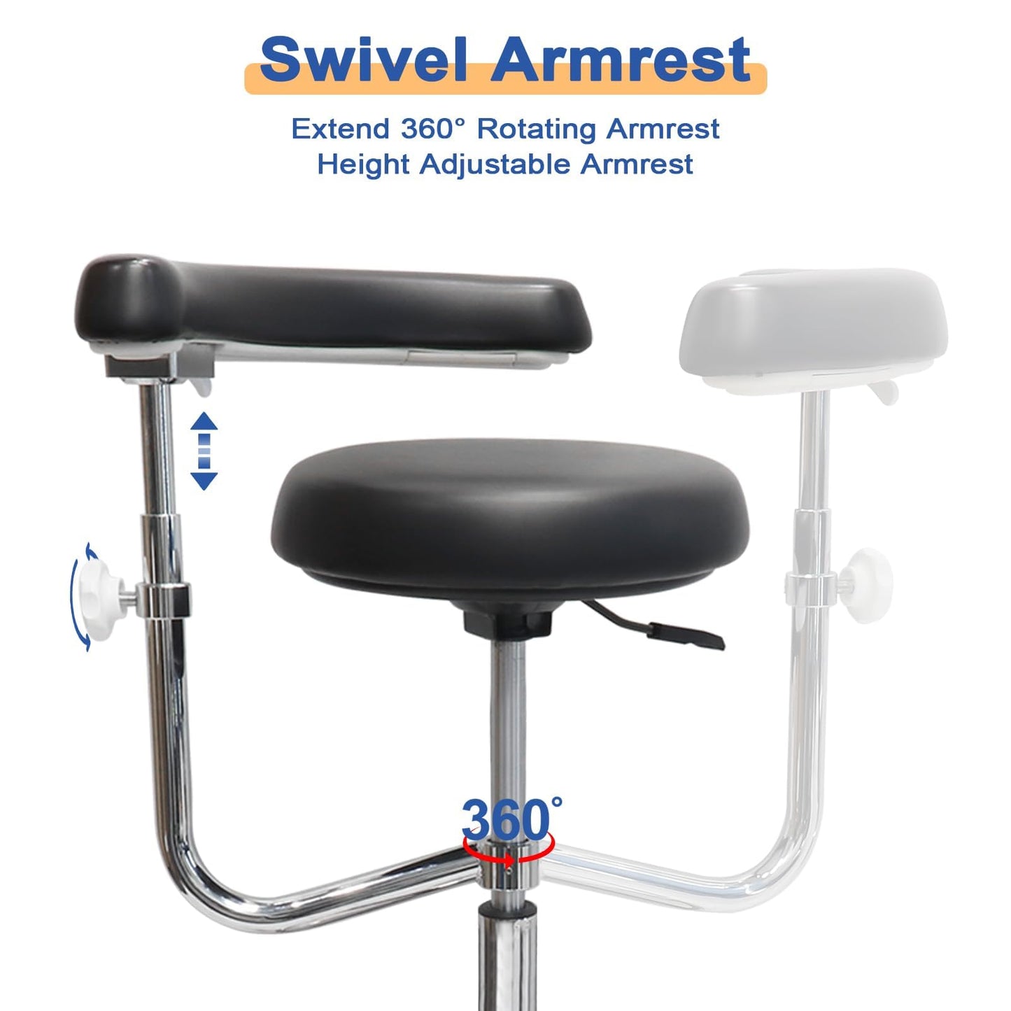 LIMKOMES Round Rolling Stool with Seat and Footrest Dental Chair with Rotatable Armrests for Dentist Office Shop Home