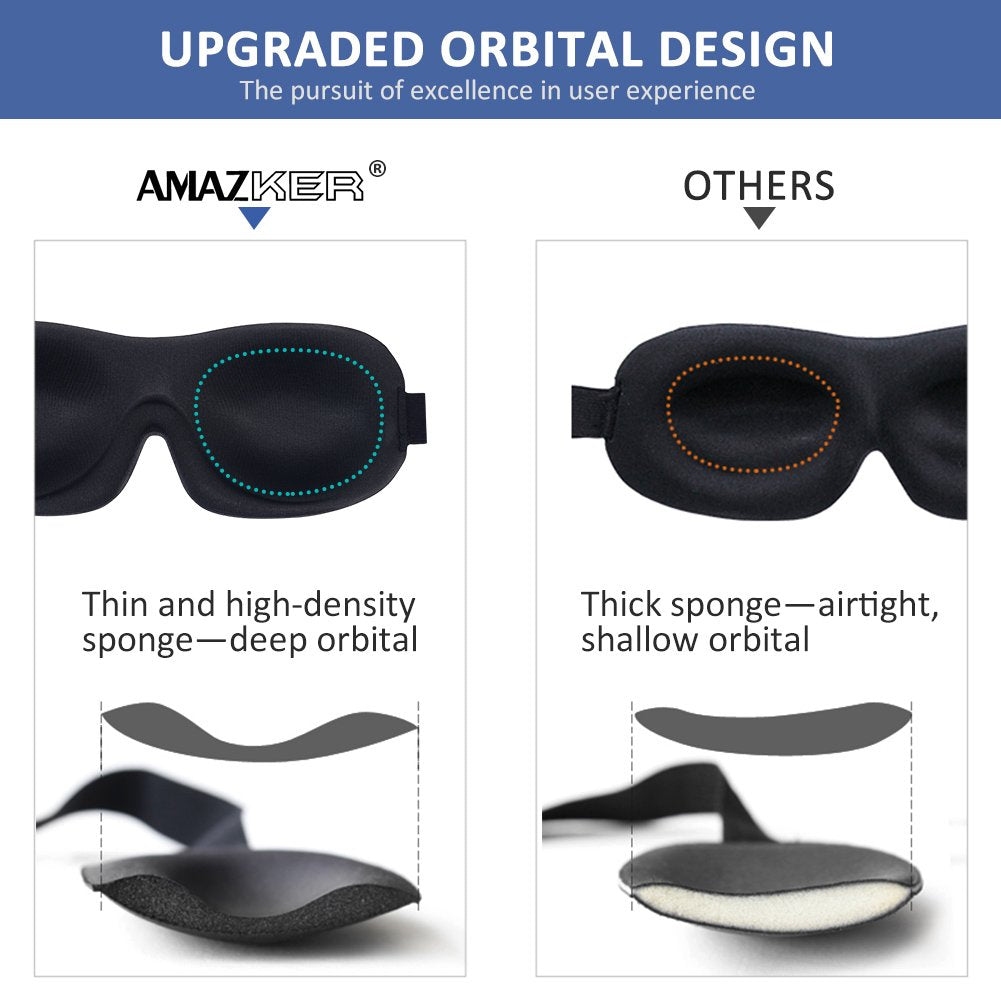 AMAZKER Sleep Mask for Side Sleeper 2 Pack, 3D Contoured Cup Sleeping Mask & Blindfold, Concave Molded Night Sleep Mask, Block Out Light, Soft Comfort Eye Shade Cover for Travel Yoga Nap