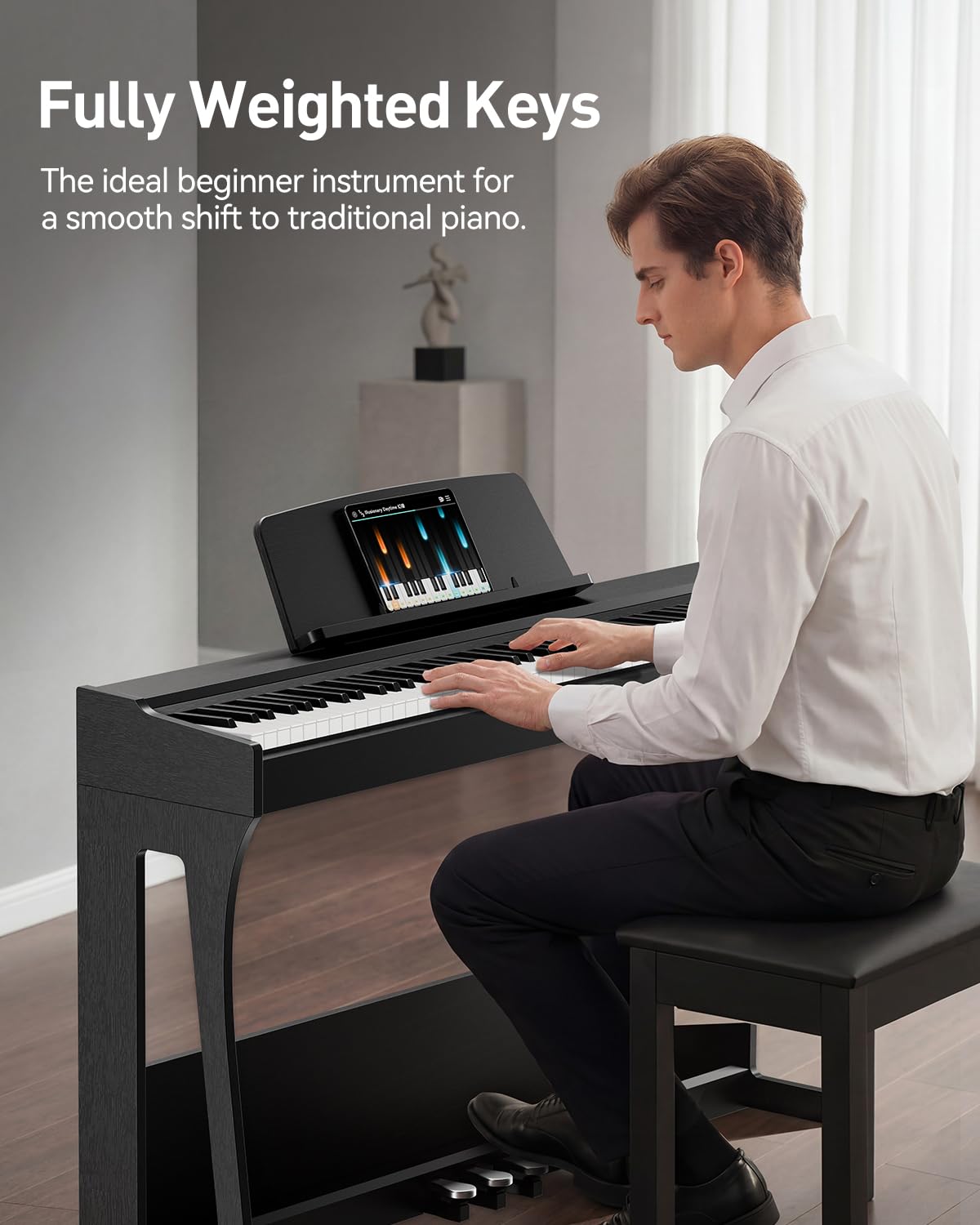 Rhymo 88 Keys Weighted Keyboard Piano, Full Size Hammer Action Digital Piano with Speakers, Wooden Upright Digital Piano, Electronic Piano Keyboard with Furniture Stand Suitable for Beginners