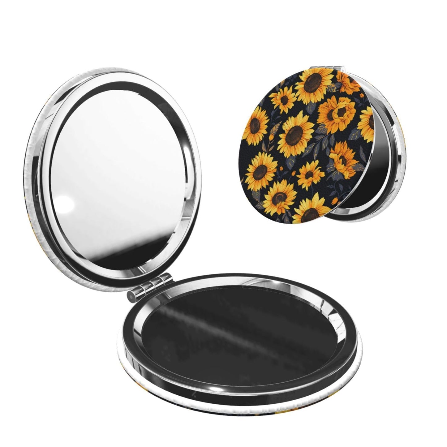 keluki Sunflower Style6 Print Foldable Travel Pocket Mirror Round PU Leather Portable Mini Makeup Double Sided Handheld Magnifyi
