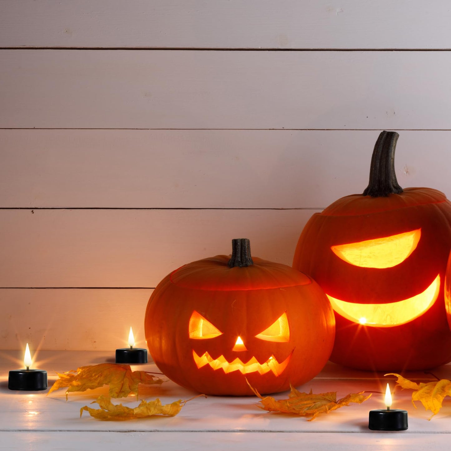Eywamage Black Flameless Wax Tealights with Remote Batteries, Flickering LED Halloween Tea Candles Set of 10