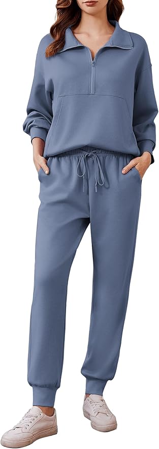 PINSPARK 2 Piece Sets for Women 2025 Fall Travel Outfits Long Sleeve Tracksuit Joggers Sets Half Zip Sweatsuit Matching Set