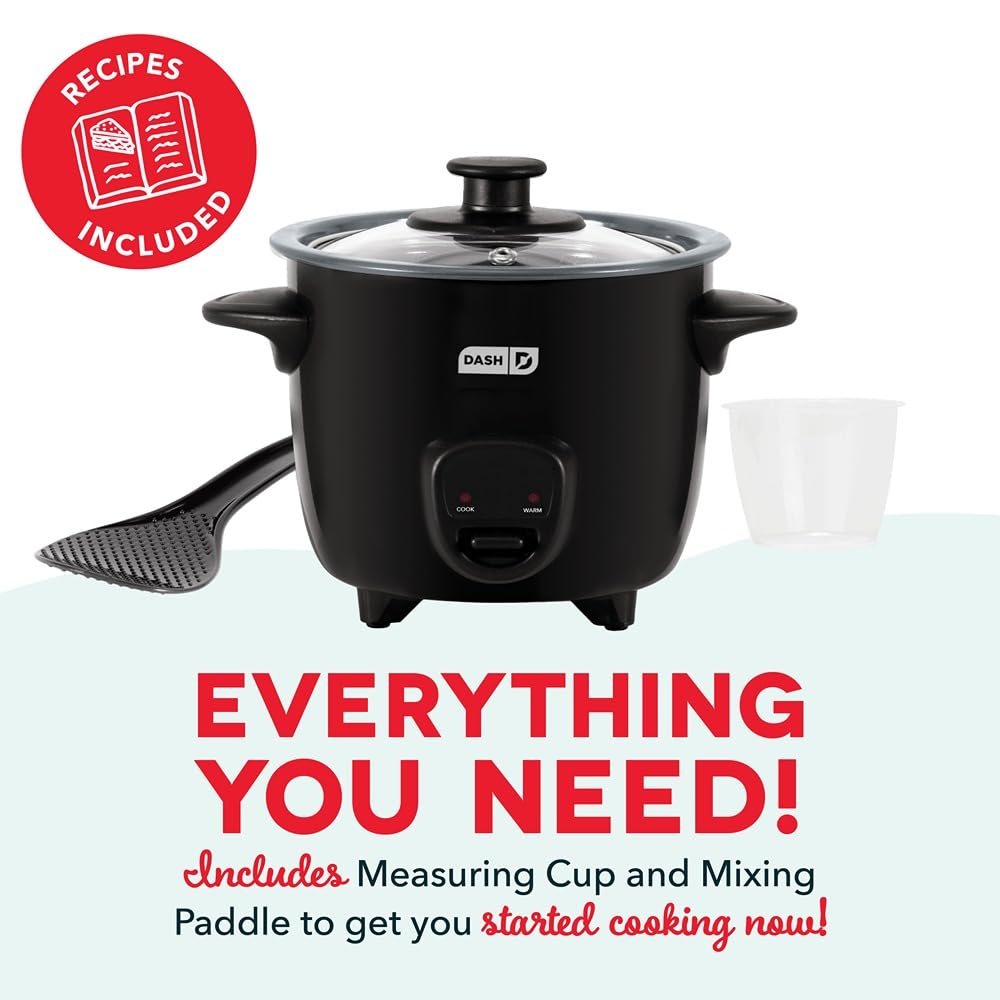 Dash Mini Ceramic Rice Cooker - Designed for Single-Serve Cooking - Compact Rice Cooker with Nonstick Removable Pot, Keep Warm Function & Easy-to-Clean Sleek Design - Black Ceramic