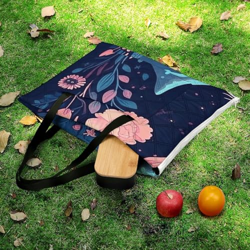 Starry Night Alpaca Picnic Blankets Waterproof Blanket Outdoor Beach Blanket with Tote Bag Design, Foldable Picnic Mat for...