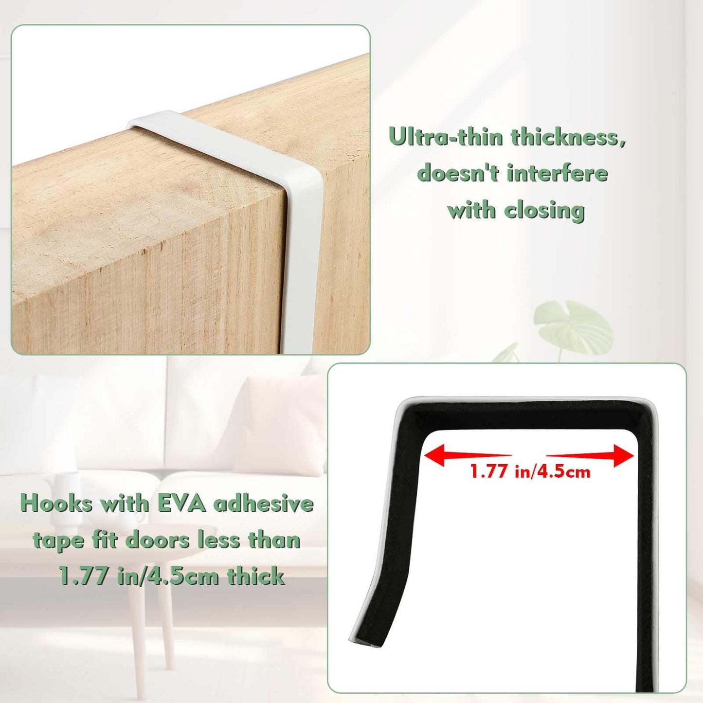 FWUNYVN Over-The-Door Mirror Hanger, Adjustable Door Mirrors Hanger Set with Protective Lining, 2 Pcs Door Brackets Perfect Height and Fit (Mirror Not Included)-White