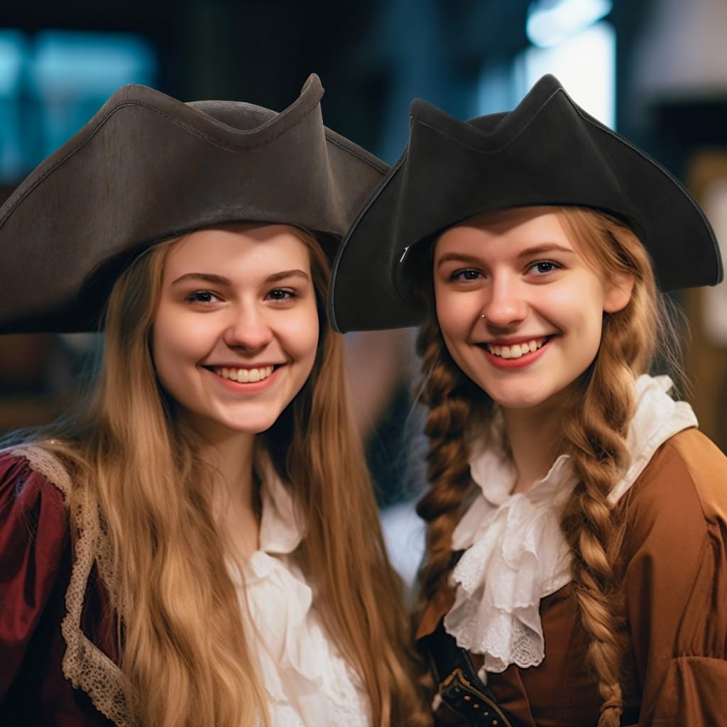 HOMELEX Pirate Hat for Women & Men Colonial Tricorn Halloween Adult Revolutionary war Costume Accessory