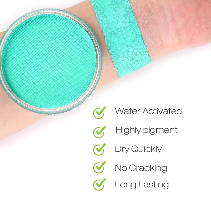 Bowitzki 30g Professional Face Paint Body Paint Water Based Face painting Makeup Safe for Kids and Adults Split Cake Single Color (Cyan)