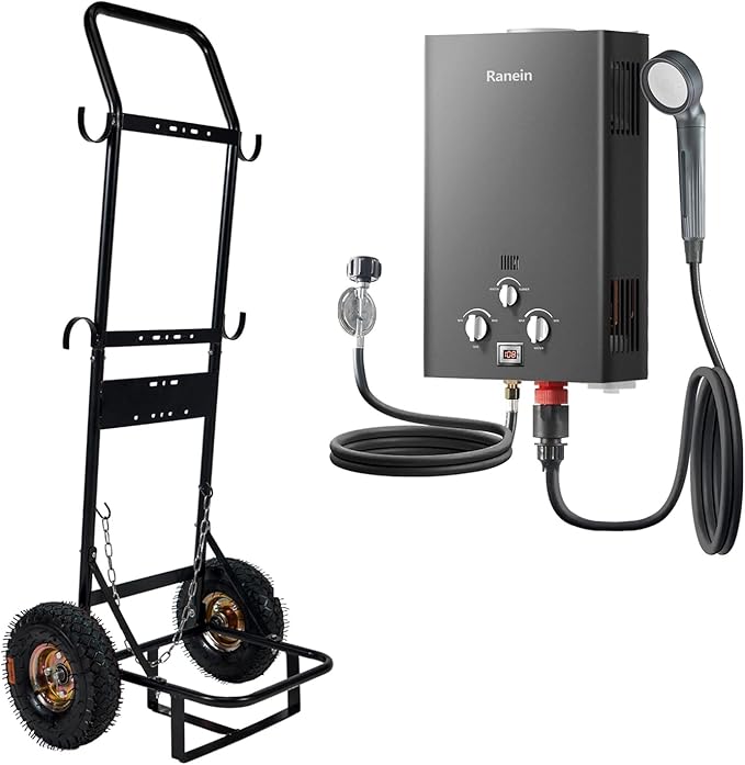 2025 GEN II Ranein 18L Portable Propane Water Heater with Dolly Hand Cart, Outdoor Up to 4.74 GPM, 85,300 BTU On Demand In...