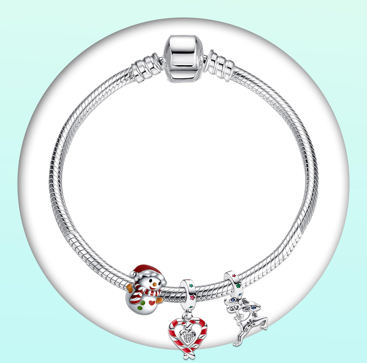 Annmors 925 Sterling Silver Charms fit Bracelets Necklaces Christmas Elk Santa Heart Candy Cane Dangle Beads with 5A Zirconia Ch