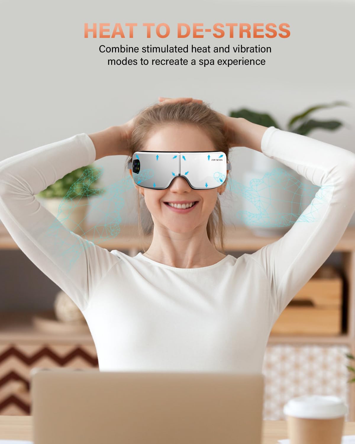 ZZR SEVEN Eye Massager with Heat, 7 Massage Modes, Eye Mask, Birthday Gifts for Women, Men, Friend, Mom and Dad, Sleep Mask for Relax, Migraine Relief, Reduce Strain, Improve Sleep, White
