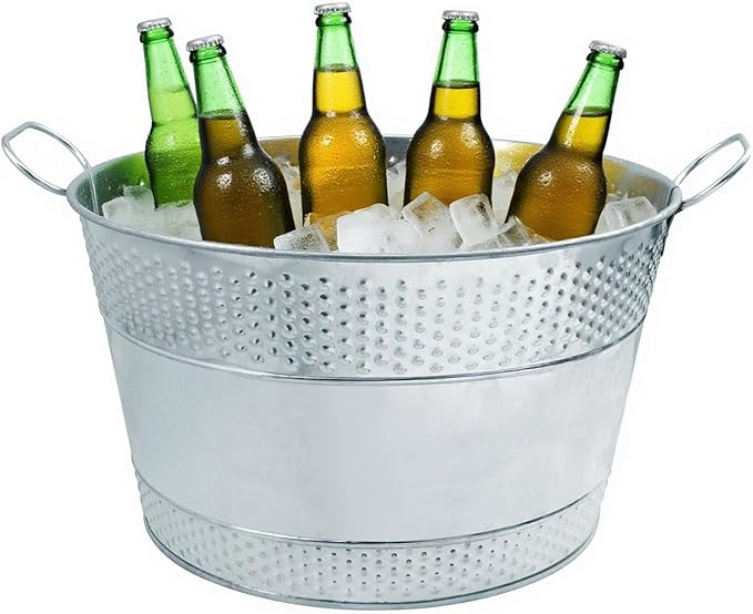 Biugaaufai 15.3 x 9 x 7.48 inches Silver Metal Galvanized Tub with Handles, 4 Gallon Galvanized Beverage Tubs for Parties,...