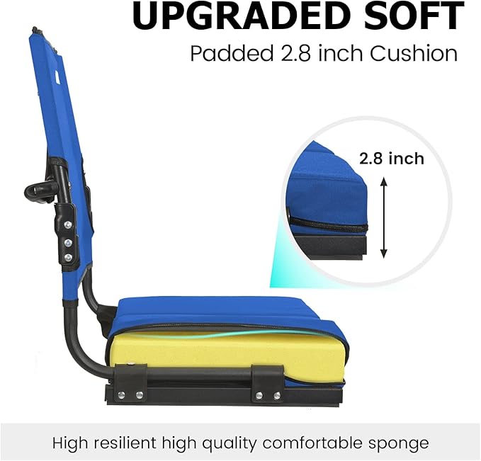behairity Portable Stadium Seat for Bleachers with Back Support, Wide Padded Bleacher Chair with High Back and Thick Cushion for Adults, Folding Stadium Chair for Football Sports Events (Blue)