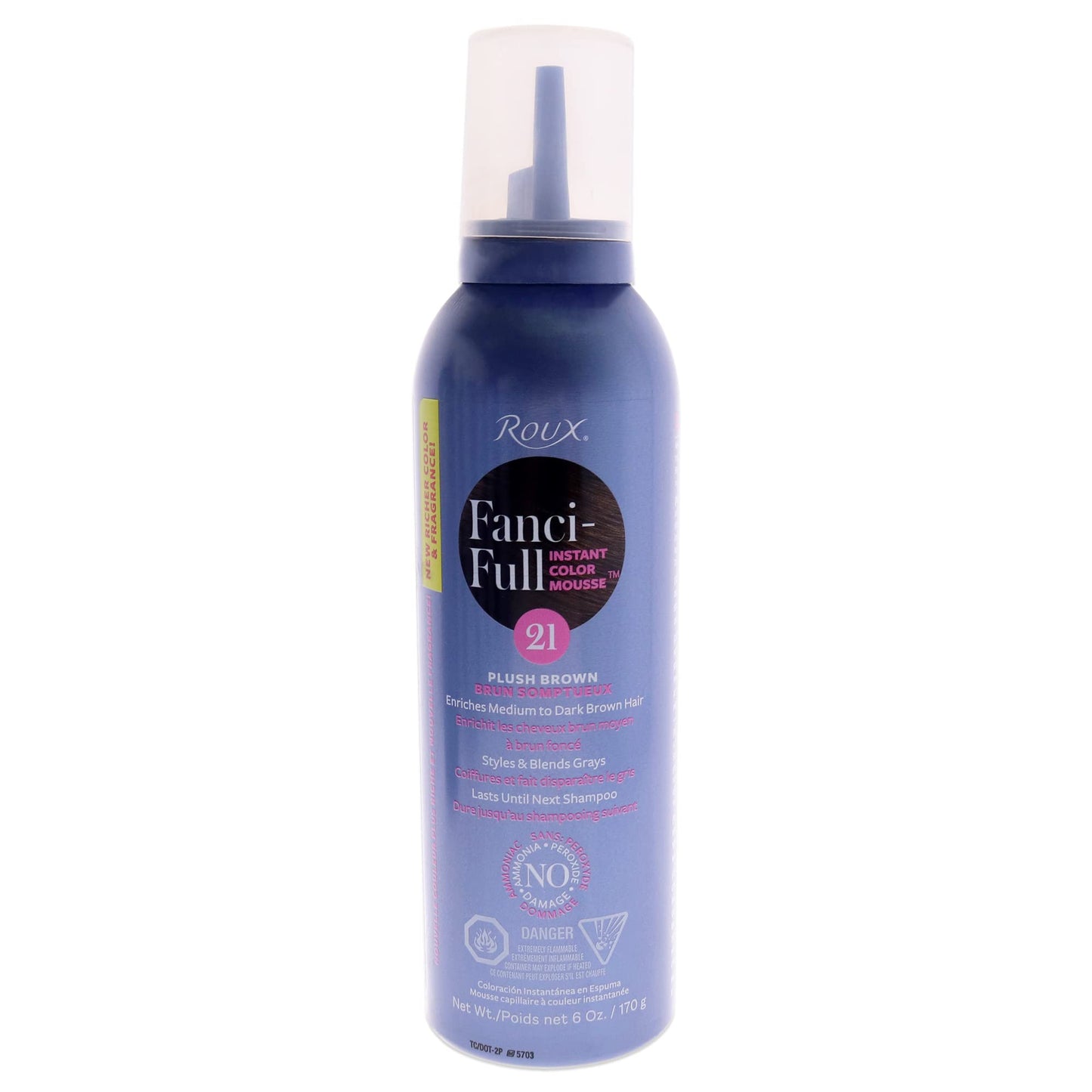 Roux Fanci-Full Instant Color Mousse, 6 Fl Oz, 21 Plush Brown, Temporarily Enriches Medium to Dark Brown Hair