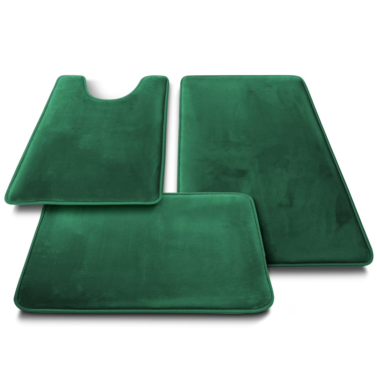 Clara Clark 3 Piece Bathroom Rugs Bath Mat Set, Velvet Memory Foam Bath Mats for Bathroom - Non-Slip, PVC Backing Bath Rugs, Washable - Dries Quickly, Green