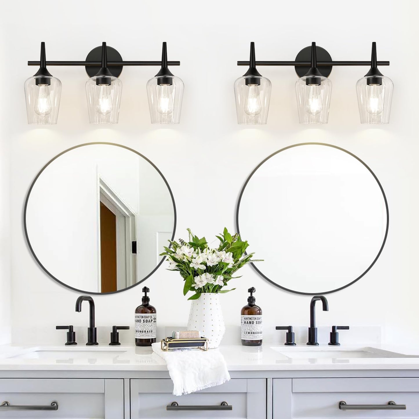 MOKATNG 2025 Upgrade 3-Light Bathroom Light Fixtures, Black Vanity Lights for Bathroom with Clear Glass, 19.5 Inch Bathroom Lighting Fixtures Over Mirror, Modern Wall lamp for Cabinet Hallway