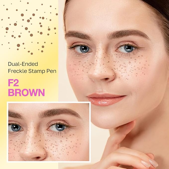 Brown Freckle Stamp with Eyeliner Pen,Natural Lifelike Freckle Makeup Pen Magic Freckle Color,Waterproof Longlasting Fake Freckles Stain Marker Pencil Face Decoration for Sunkissed Makeup,Vegan