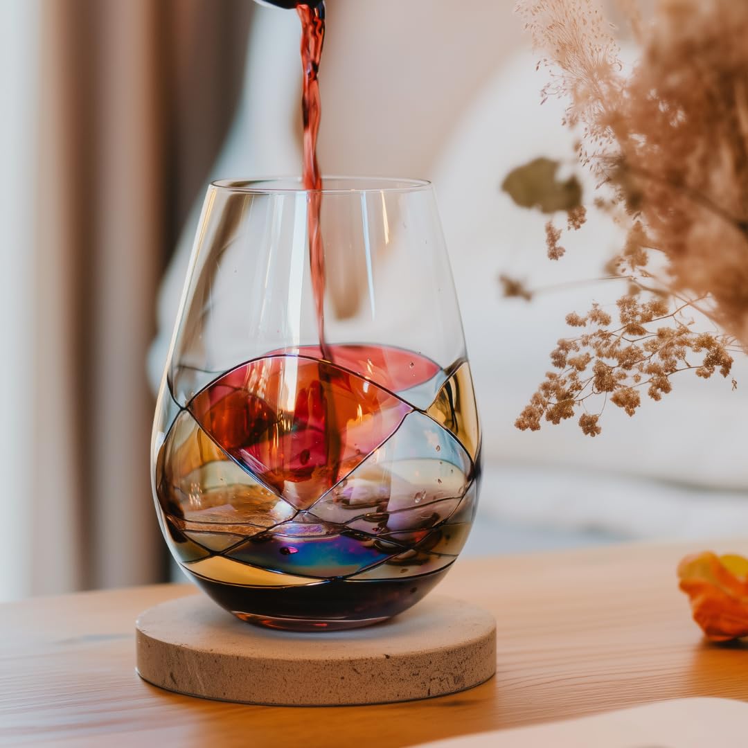 Antoni Barcelona Stemless Wine Glasses – Hand‑Painted Set of 4, Unique Wine Gift for Wedding, Anniversary, Housewarming & Christmas • Sagrada Familia Style • Ideal for Women & Men