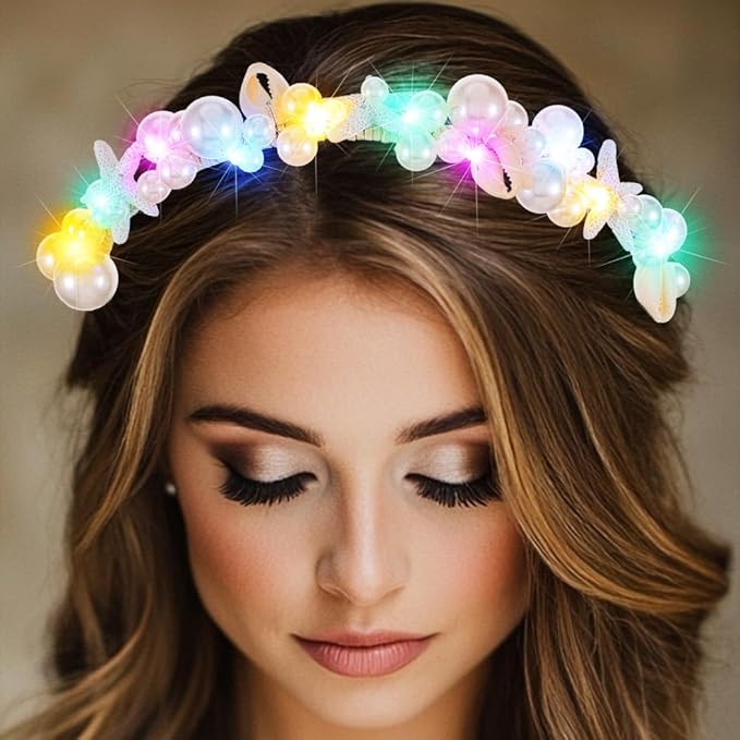 BARTOSI Light Up Pearl Headband LED Starfish Headpiece Glow Hair Accessories for Women