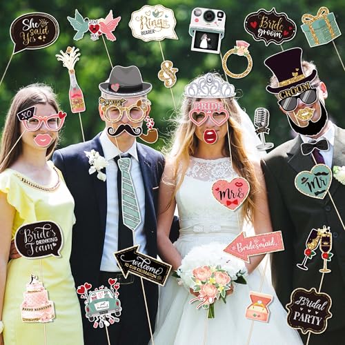 36 PCS Wedding Photo Booth Props Party Supplies Selfie SignsHoliday Picture Decorations Photo Booth Props for Weeding Part...