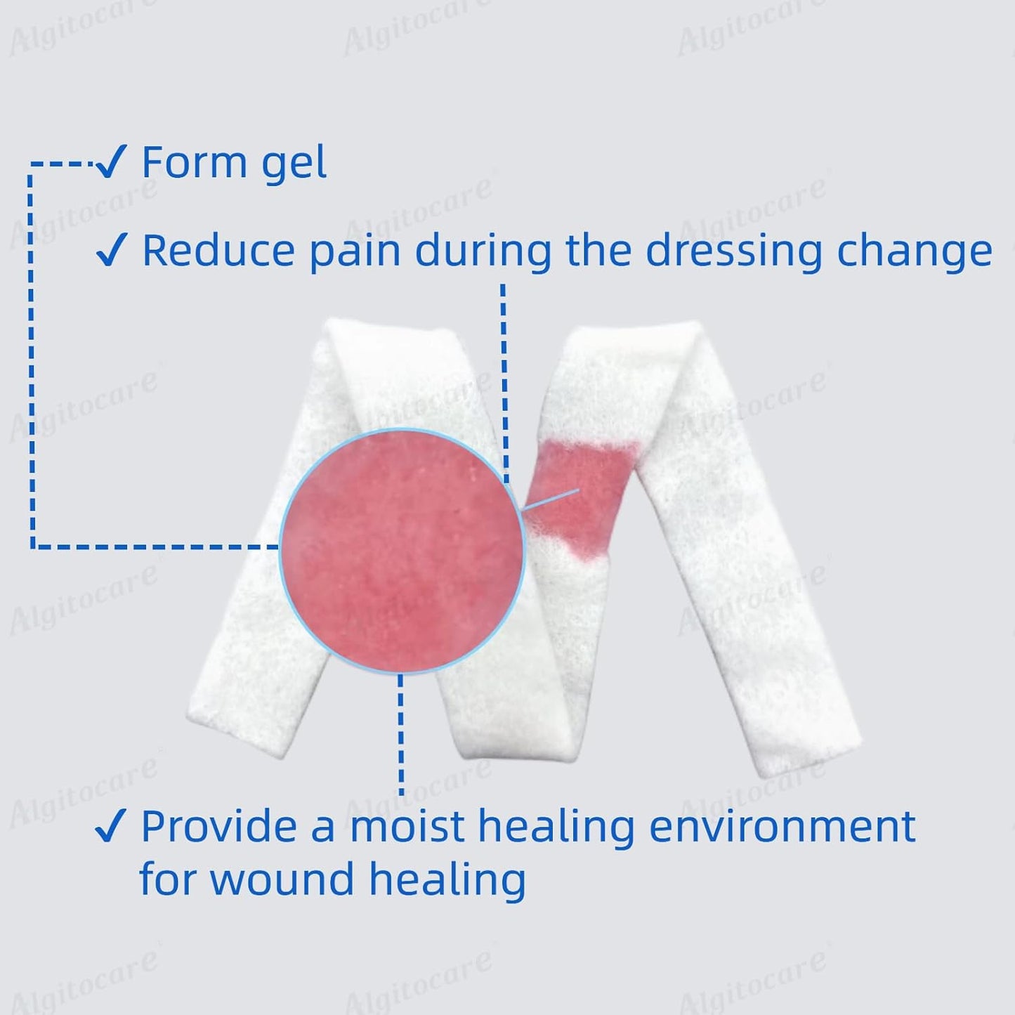 Ag Silver Calcium Alginate Wound Dressing - 0.8"x12"(Pack of 5), Non-Stick Sterile Gauze Pads for Accelerating Wound Healing, High Absorbency and Soft for Wound Care Supplies
