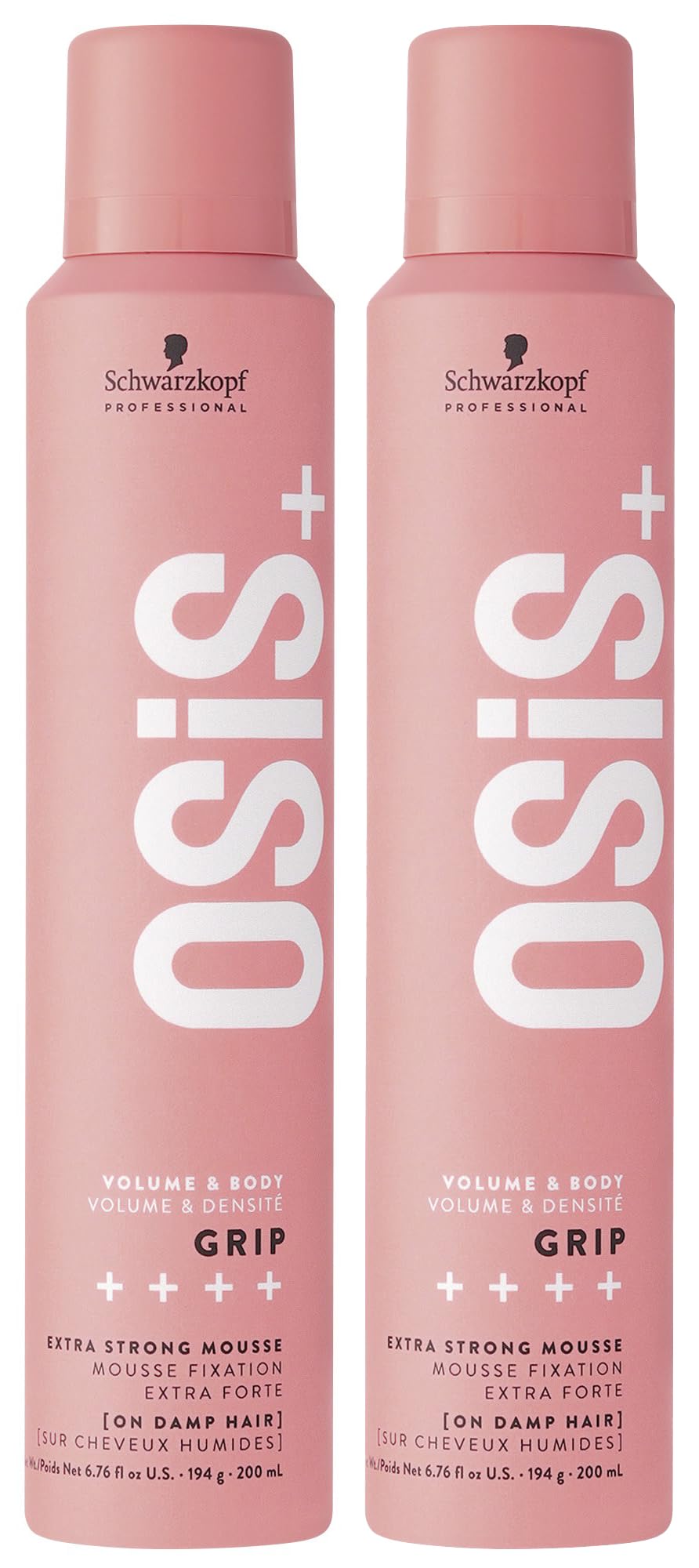 OSiS+ Grip Extreme Hold Mousse, 6.76 oz (2 Pack) - Extra Strong Control and Volume with Lasting Definition and Natural Shine - V
