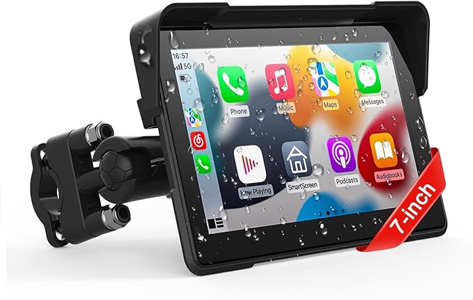 Wireless Motorcycle Apple Carplay,7 Inch Portable Motor GPS Navigation with Apple Carplay & Android Auto,Siri & Google Ass...