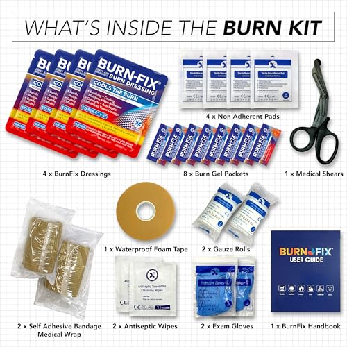 BurnFIX® Burn Kit First Aid Recommended by Doctors, Comprehensive 25pcs First Aid Kit Includes Burn Gel, Burn Dressing, Gl...
