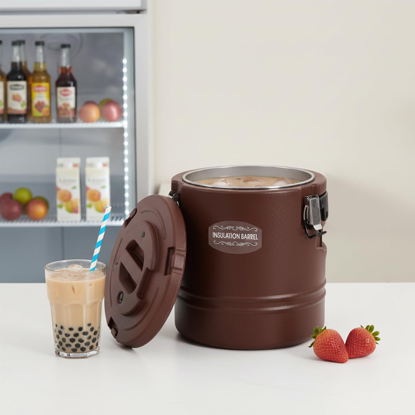 LOYALHEARTDY Commercial Insulated Food Container, 16QT/4Gal Insulated Soup Container Bucket Commercial Food Warmer Insulation Barrel for Hot or Cold Food for Restaurant, Canteen, Home (Brown)